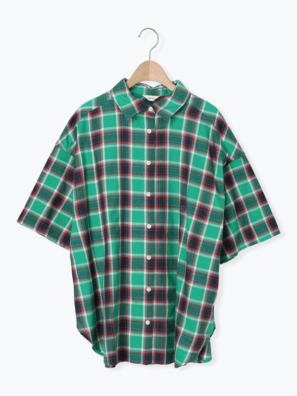 セール】 [接触冷感]チェック柄アソート半袖シャツ（ピンク/グリーン