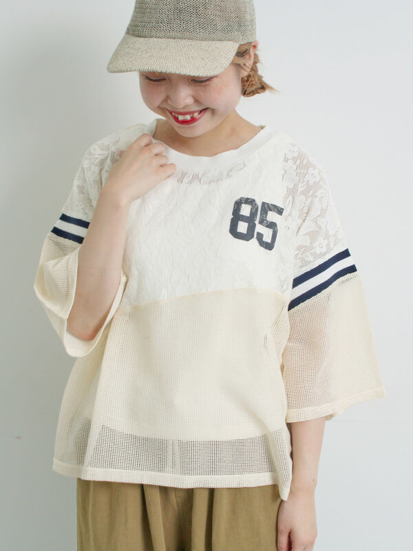ナンバリングレースパッチワークTシャツ（オフホワイト/チャコールグレー/ブラウン/ブルー）｜SM2（エスエムツー）通販