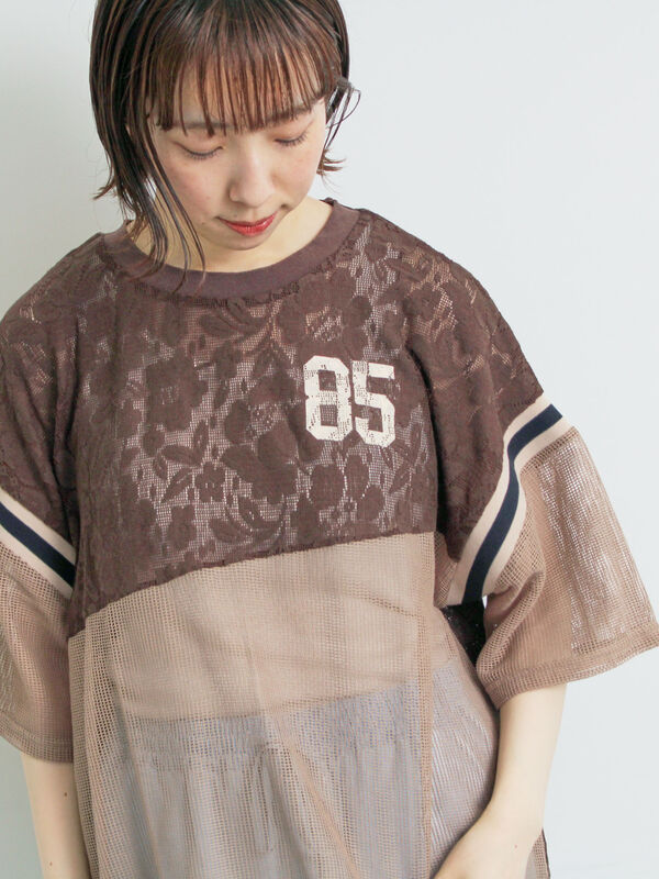 ナンバリングレースパッチワークTシャツ（ブラウン）｜SM2（エスエムツー）通販