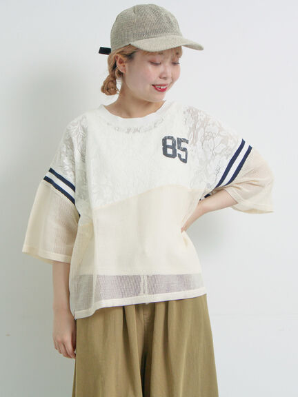 ナンバリングレースパッチワークTシャツ（オフホワイト/チャコールグレー/ブラウン/ブルー）｜SM2（エスエムツー）通販