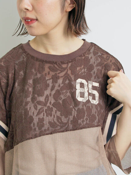 ナンバリングレースパッチワークTシャツ（オフホワイト/チャコールグレー/ブラウン/ブルー）｜SM2（エスエムツー）通販