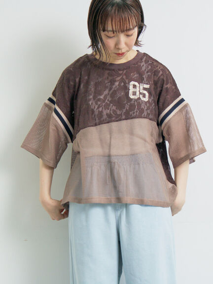 ナンバリングレースパッチワークTシャツ（オフホワイト/チャコールグレー/ブラウン/ブルー）｜SM2（エスエムツー）通販