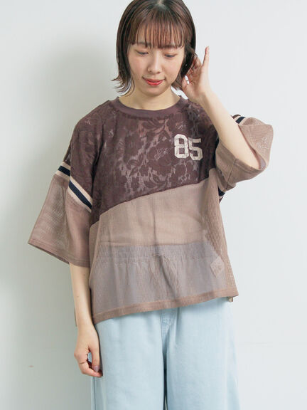 ナンバリングレースパッチワークTシャツ（オフホワイト/チャコールグレー/ブラウン/ブルー）｜SM2（エスエムツー）通販