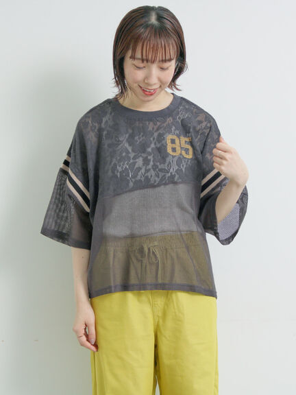 ナンバリングレースパッチワークTシャツ（オフホワイト/チャコールグレー/ブラウン/ブルー）｜SM2（エスエムツー）通販