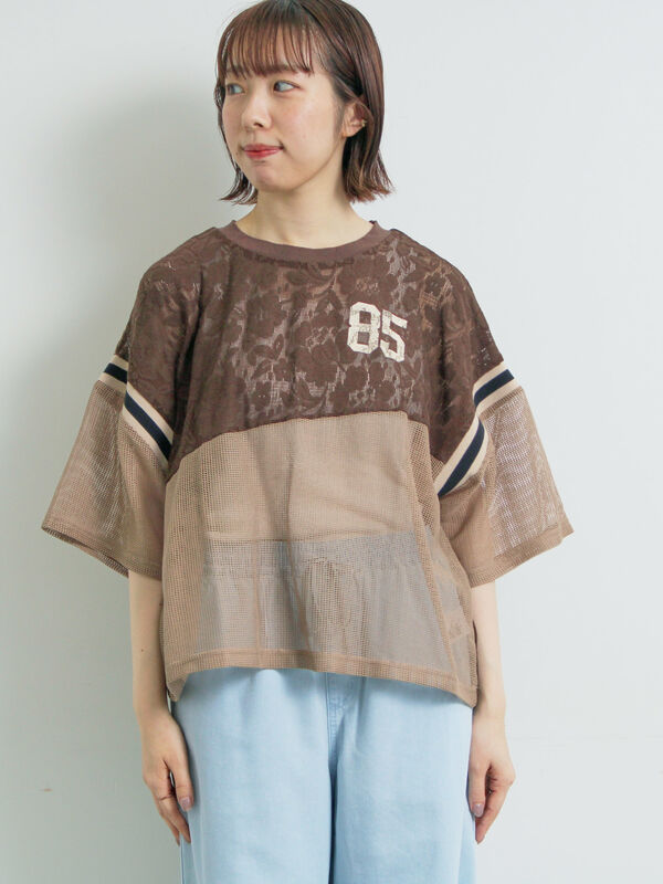 セール】 ナンバリングレースパッチワークTシャツ（オフホワイト