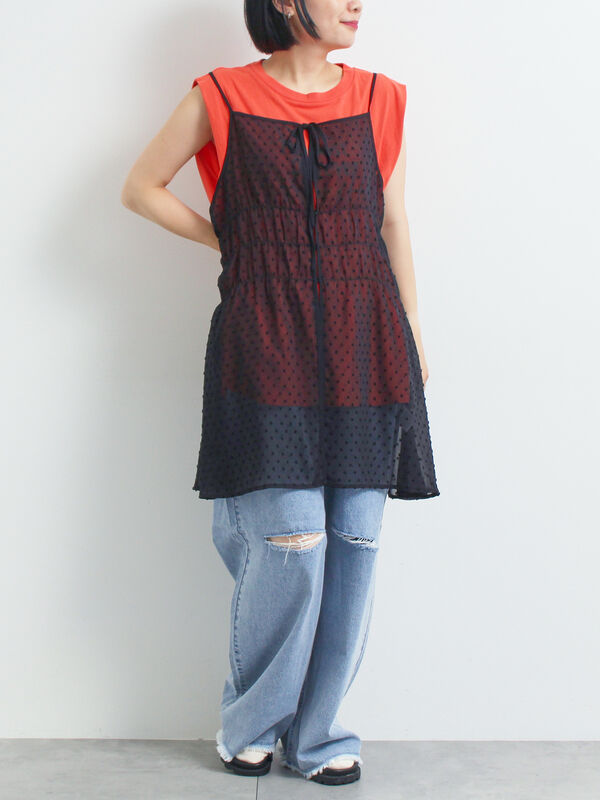 セール】 ダメージデニムイージーパンツ（オフホワイト/サックス