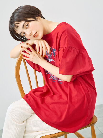 [接触冷感]フレアスリーブチュニックTシャツ（オフホワイト/ブラック/レッド/ブルー）｜SM2（エスエムツー）通販