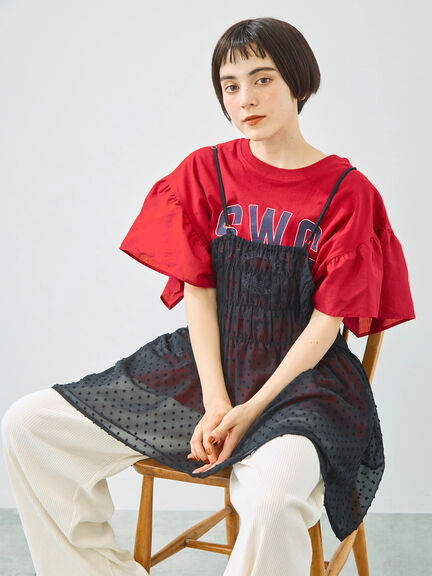 [接触冷感]フレアスリーブチュニックTシャツ（オフホワイト/ブラック/レッド/ブルー）｜SM2（エスエムツー）通販