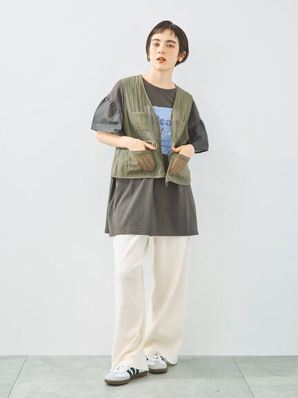 [接触冷感]フレアスリーブチュニックTシャツ（オフホワイト/ブラック/レッド/ブルー）｜SM2（エスエムツー）通販