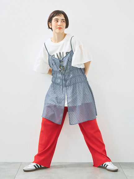 [接触冷感]フレアスリーブチュニックTシャツ（オフホワイト/ブラック/レッド/ブルー）｜SM2（エスエムツー）通販