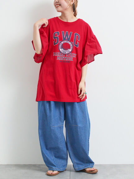 [接触冷感]フレアスリーブチュニックTシャツ（オフホワイト/ブラック/レッド/ブルー）｜SM2（エスエムツー）通販