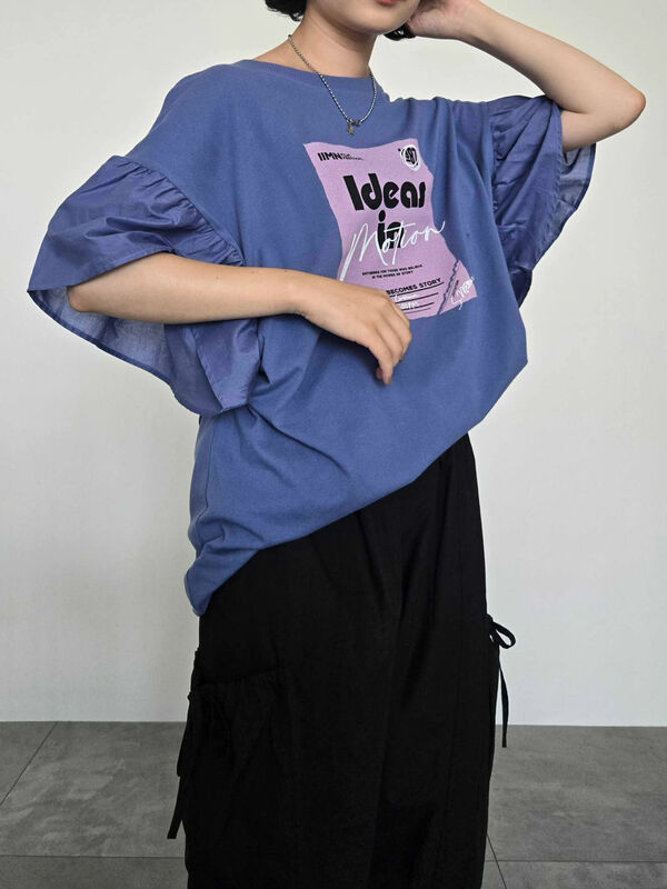 セール】 [接触冷感]フレアスリーブチュニックTシャツ（オフホワイト