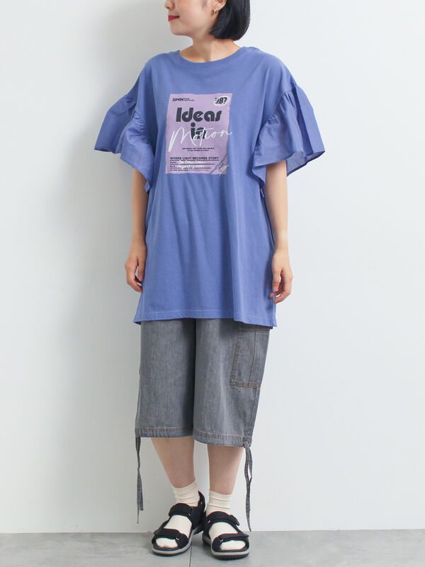 セール】 [接触冷感]フレアスリーブチュニックTシャツ（オフホワイト