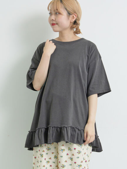 ピグメント加工裾フリルチュニックTシャツ（オフホワイト/チャコールグレー/ベージュ/パープル）｜SM2（エスエムツー）通販