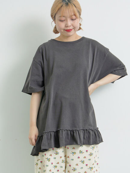 ピグメント加工裾フリルチュニックTシャツ（オフホワイト/チャコールグレー/ベージュ/パープル）｜SM2（エスエムツー）通販