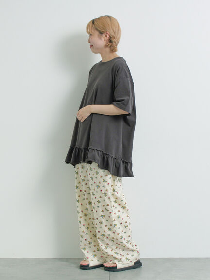 ピグメント加工裾フリルチュニックTシャツ（オフホワイト/チャコールグレー/ベージュ/パープル）｜SM2（エスエムツー）通販