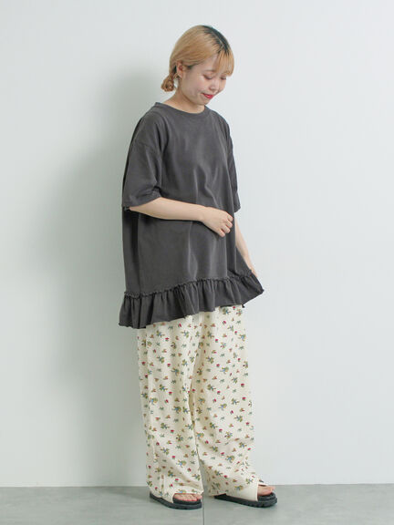 ピグメント加工裾フリルチュニックTシャツ（オフホワイト/チャコールグレー/ベージュ/パープル）｜SM2（エスエムツー）通販