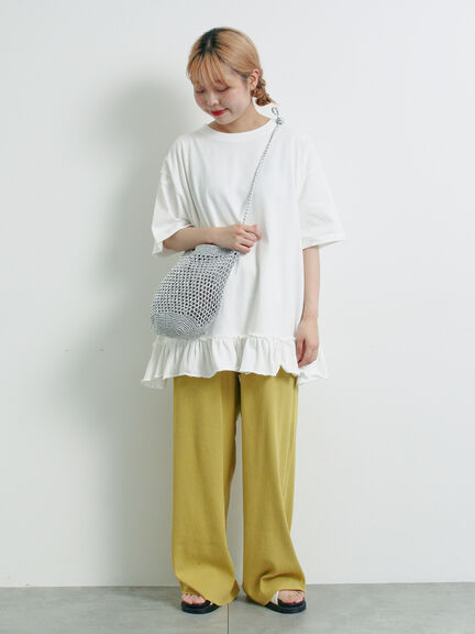 ピグメント加工裾フリルチュニックTシャツ（オフホワイト/チャコールグレー/ベージュ/パープル）｜SM2（エスエムツー）通販