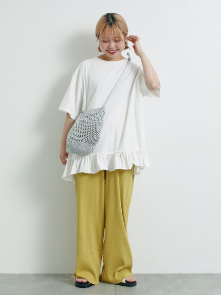 ピグメント加工裾フリルチュニックTシャツ（オフホワイト/チャコールグレー/ベージュ/パープル）｜SM2（エスエムツー）通販