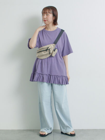 ピグメント加工裾フリルチュニックTシャツ（オフホワイト/チャコールグレー/ベージュ/パープル）｜SM2（エスエムツー）通販