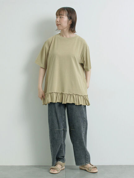 ピグメント加工裾フリルチュニックTシャツ（オフホワイト/チャコールグレー/ベージュ/パープル）｜SM2（エスエムツー）通販