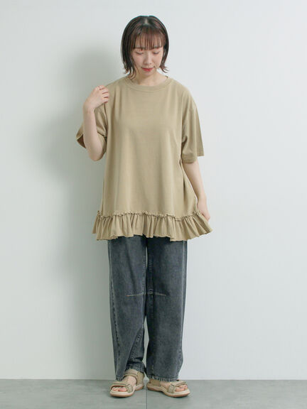 ピグメント加工裾フリルチュニックTシャツ（オフホワイト/チャコールグレー/ベージュ/パープル）｜SM2（エスエムツー）通販