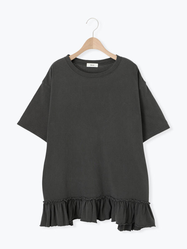 セール】 ピグメント加工裾フリルチュニックTシャツ（オフホワイト