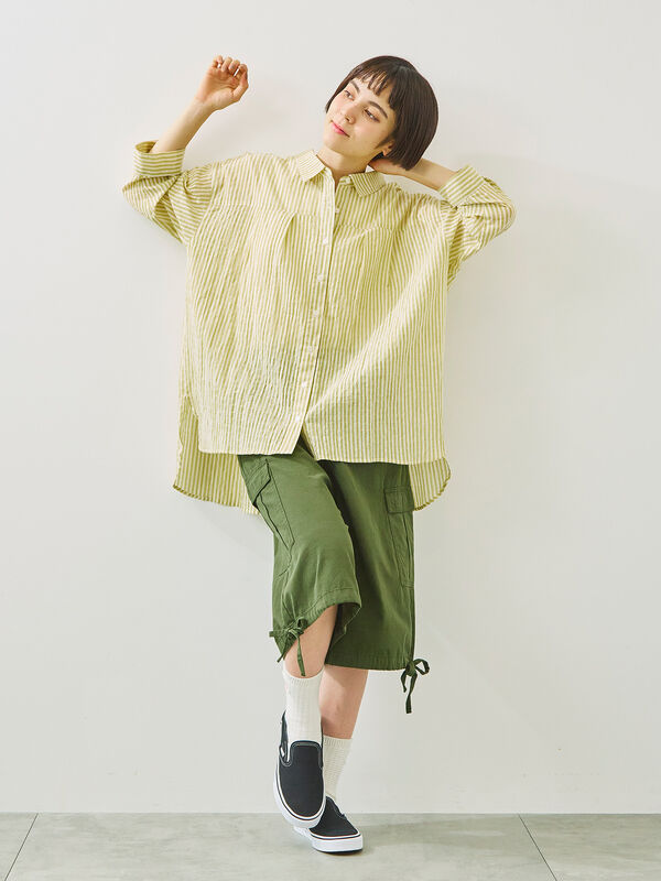 セール】 裾ドロストカーゴハーフパンツ（チャコールグレー/カーキ