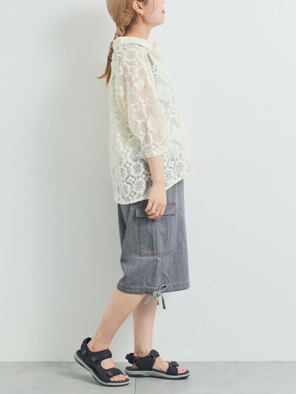 セール】 裾ドロストカーゴハーフパンツ（チャコールグレー