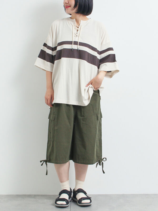 kei cosmos☘️楽ちんワイドな半パンツ【252】 セール】 裾ドロストカーゴハーフパンツ（チャコールグレー