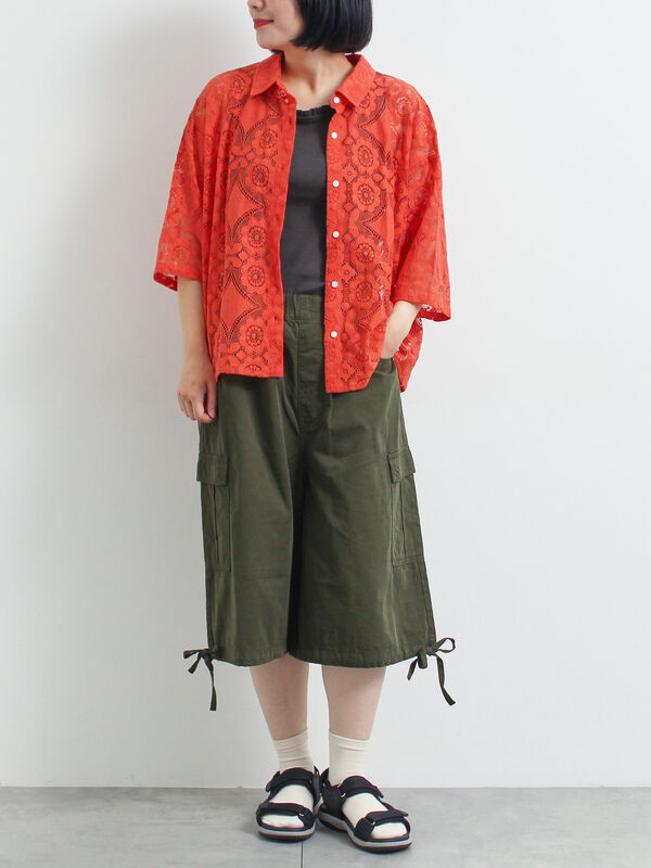 セール】 裾ドロストカーゴハーフパンツ（チャコールグレー/カーキ