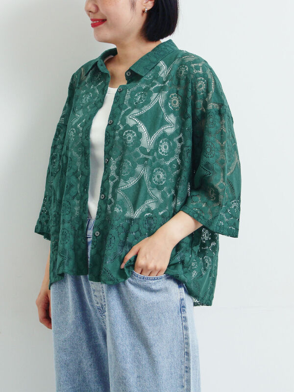 セール】 レースシャツ（ブラック/オレンジ/ブラウン/グリーン