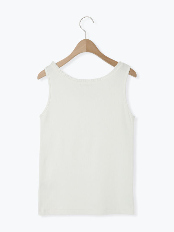 セール】 テレコ襟フリルタンクトップ（オフホワイト