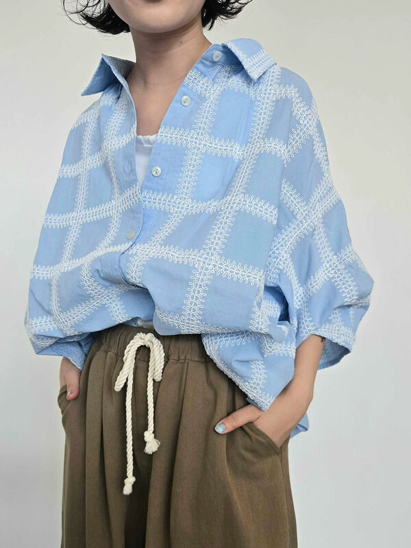 スクエア刺繍袖タックシャツ（サックスブルー）｜SM2（エスエムツー）通販