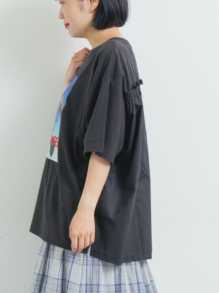 [接触冷感]バックシャーリング転写プリントTシャツ（オフホワイト/ブラック/ピンク/クリーム）｜SM2（エスエムツー）通販