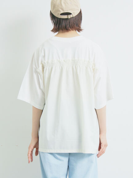 [接触冷感]バックシャーリング転写プリントTシャツ（オフホワイト/ブラック/ピンク/クリーム）｜SM2（エスエムツー）通販