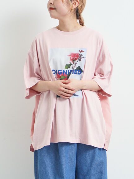 [接触冷感]バックシャーリング転写プリントTシャツ（オフホワイト/ブラック/ピンク/クリーム）｜SM2（エスエムツー）通販