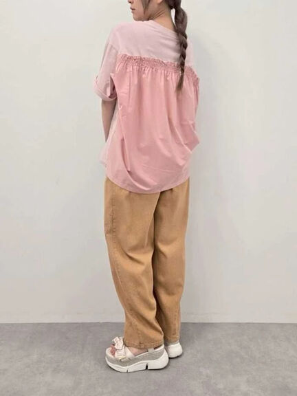 [接触冷感]バックシャーリング転写プリントTシャツ（オフホワイト/ブラック/ピンク/クリーム）｜SM2（エスエムツー）通販