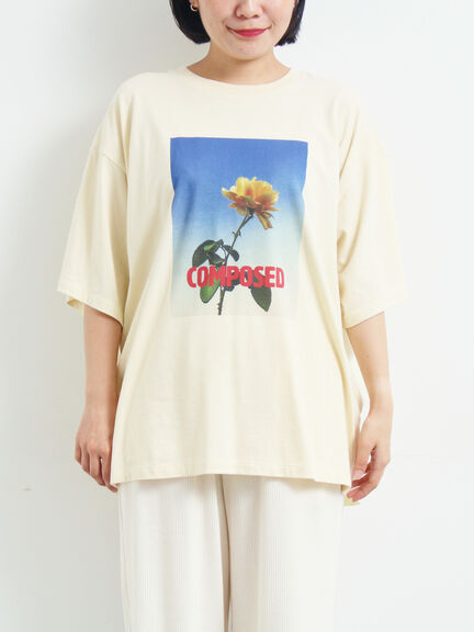 [接触冷感]バックシャーリング転写プリントTシャツ（オフホワイト/ブラック/ピンク/クリーム）｜SM2（エスエムツー）通販
