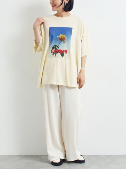 [接触冷感]バックシャーリング転写プリントTシャツ（オフホワイト/ブラック/ピンク/クリーム）｜SM2（エスエムツー）通販