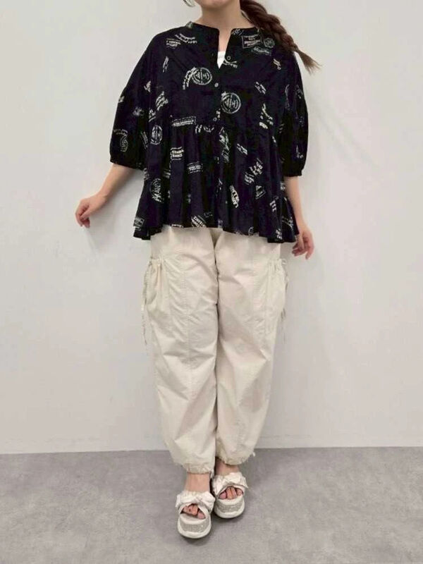 リボンデコ セール】 センター切替リボンカーゴパンツ（ブラック/ピンク