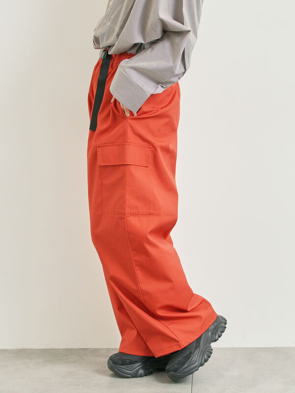 セール】 ベルト付きカーゴパンツ（チャコールグレー/レッド/カーキ