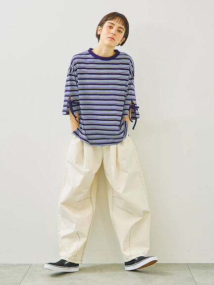 マルチボーダー袖スリットリボンTシャツ（ピンク/レッド/ベージュ/グリーン/ネイビー）｜SM2（エスエムツー）通販