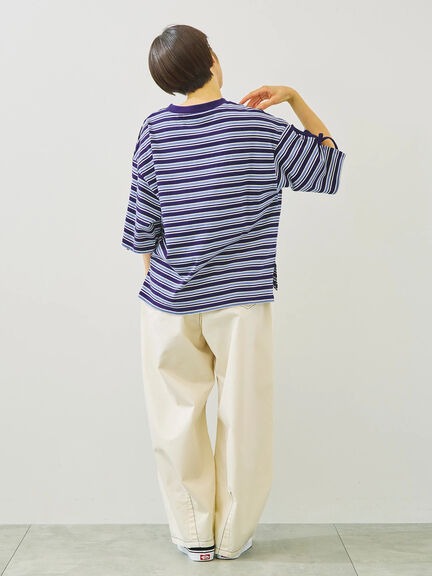 マルチボーダー袖スリットリボンTシャツ（ピンク/レッド/ベージュ/グリーン/ネイビー）｜SM2（エスエムツー）通販