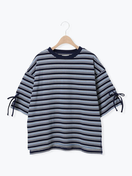 マルチボーダー袖スリットリボンTシャツ（ピンク/レッド/ベージュ/グリーン/ネイビー）｜SM2（エスエムツー）通販