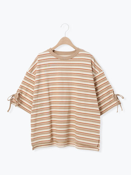 マルチボーダー袖スリットリボンTシャツ（ピンク/レッド/ベージュ/グリーン/ネイビー）｜SM2（エスエムツー）通販