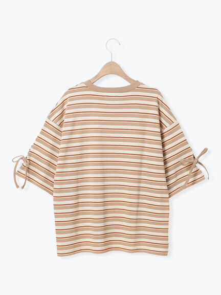マルチボーダー袖スリットリボンTシャツ（ピンク/レッド/ベージュ/グリーン/ネイビー）｜SM2（エスエムツー）通販