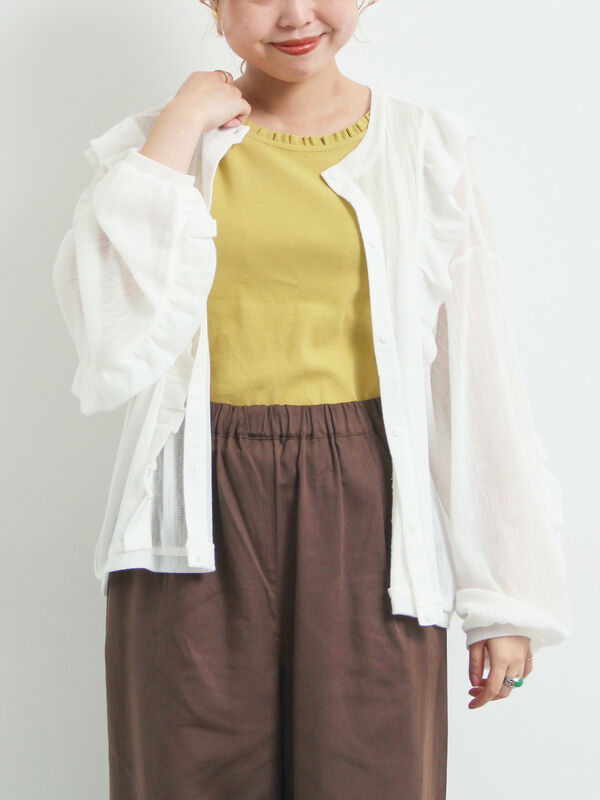 セール】 シアーフリル前後2WAYカットソー（オフホワイト/ブラック