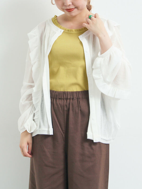 セール】 シアーフリル前後2WAYカットソー（オフホワイト/ブラック