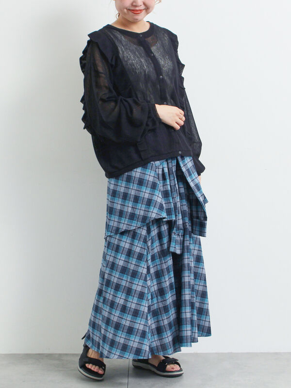 セール】 シアーフリル前後2WAYカットソー（オフホワイト/ブラック